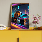 Quadro Decorativo Animais Cão E Gato Olhando Pela Janela Com