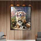 Quadro Decorativo Animais Cão E Gato Sendo Fofos Com Moldura