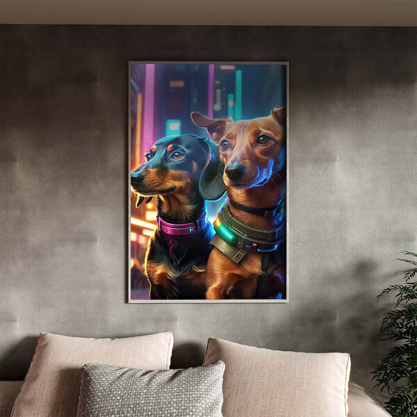 Quadro Decorativo Animais Cyber Future Dachshund Com Moldura