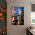 Quadro Decorativo Animais Cyber Future Dachshund Com Moldura