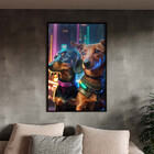 Quadro Decorativo Animais Cyber Future Dachshund Com Moldura