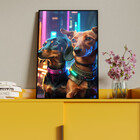 Quadro Decorativo Animais Cyber Future Dachshund Com Moldura