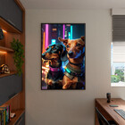 Quadro Decorativo Animais Cyber Future Dachshund Com Moldura