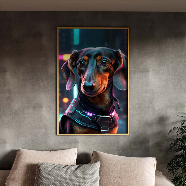 Quadro Decorativo Animais Dachshund Com Moldura Dourada - 200