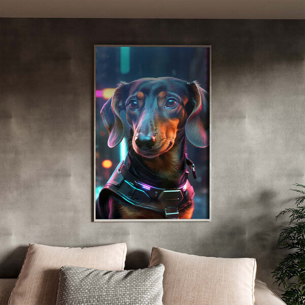 Quadro Decorativo Animais Dachshund Com Moldura E Vidro Prata