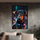 Quadro Decorativo Animais Dachshund Com Moldura Preto- 120x80