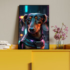 Quadro Decorativo Animais Dachshund Com Moldura Preto- 200x12