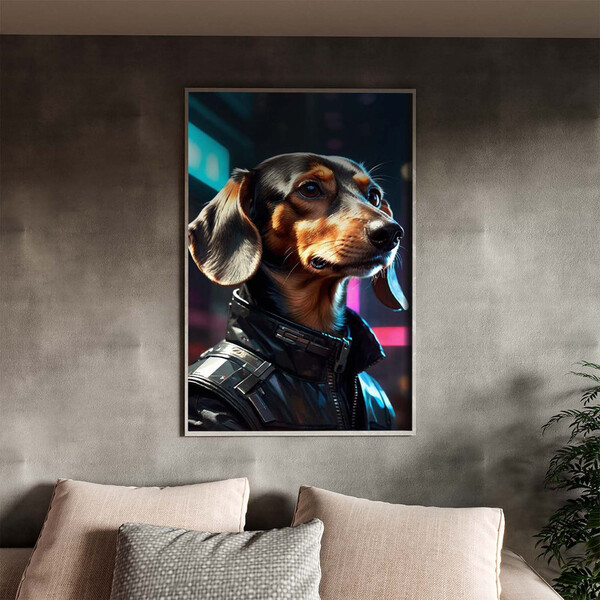 Quadro Decorativo Animais Dachshund Fashion Com Moldura Prata