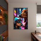 Quadro Decorativo Animais Dois Dachshund Cyberpunk Com Moldur