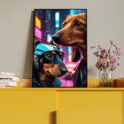 Quadro Decorativo Animais Dois Dachshund Cyberpunk Com Moldur