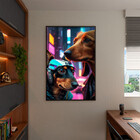 Quadro Decorativo Animais Dois Dachshund Cyberpunk Com Moldur