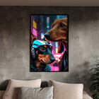 Quadro Decorativo Animais Dois Dachshund Cyberpunk Com Moldur