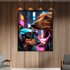 Quadro Decorativo Animais Dois Dachshund Cyberpunk Com Moldur