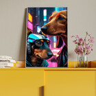 Quadro Decorativo Animais Dois Dachshund Cyberpunk Com Moldur