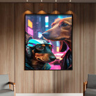 Quadro Decorativo Animais Dois Dachshund Cyberpunk Com Moldur
