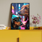 Quadro Decorativo Animais Dois Dachshund Cyberpunk Com Moldur