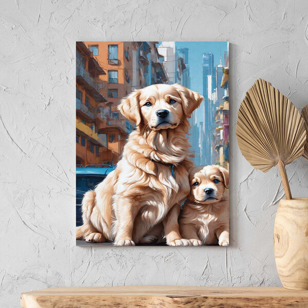 Quadro Decorativo Animais Dois Golden Retriever - 180x100 Cm