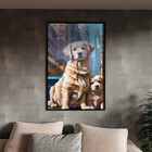 Quadro Decorativo Animais Dois Golden Retriever Com Moldura E
