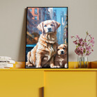 Quadro Decorativo Animais Dois Golden Retriever Com Moldura E