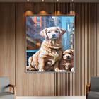 Quadro Decorativo Animais Dois Golden Retriever Com Moldura E