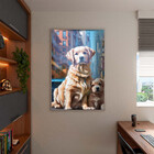 Quadro Decorativo Animais Dois Golden Retriever Com Moldura E