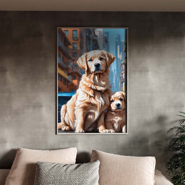 Quadro Decorativo Animais Dois Golden Retriever Com Moldura P