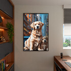 Quadro Decorativo Animais Dois Golden Retriever Com Moldura P