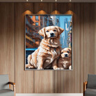 Quadro Decorativo Animais Dois Golden Retriever Com Moldura P