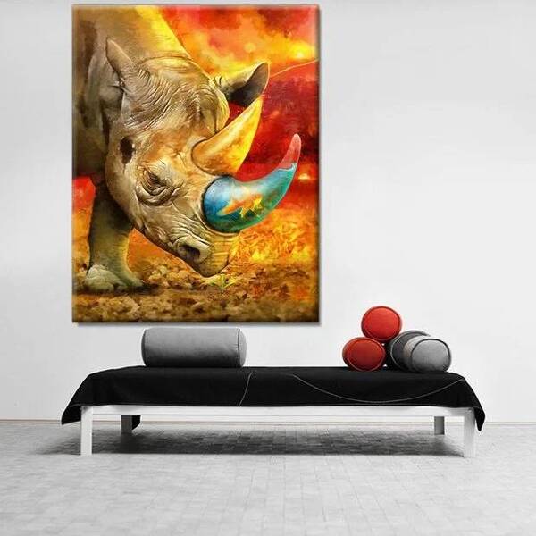 Quadro Decorativo Animais Elemental Rhino - 180x135cm