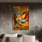 Quadro Decorativo Animais Elemental Rhino Com Moldura Dourada