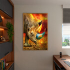 Quadro Decorativo Animais Elemental Rhino Com Moldura Dourada