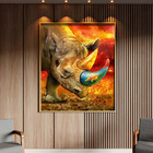 Quadro Decorativo Animais Elemental Rhino Com Moldura Dourada
