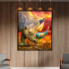 Quadro Decorativo Animais Elemental Rhino Com Moldura E Vidro