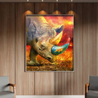 Quadro Decorativo Animais Elemental Rhino Com Moldura E Vidro