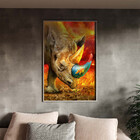 Quadro Decorativo Animais Elemental Rhino Com Moldura Prata -