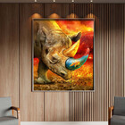 Quadro Decorativo Animais Elemental Rhino Com Moldura Prata -