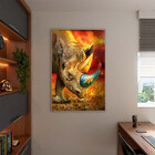 Quadro Decorativo Animais Elemental Rhino Com Moldura Prata -