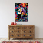 Quadro Decorativo Animais Face De Leão Colorido - 150x100 Cm