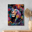 Quadro Decorativo Animais Face De Leão Colorido - 150x100 Cm
