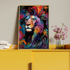 Quadro Decorativo Animais Face De Leão Colorido Com Moldura D