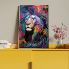 Quadro Decorativo Animais Face De Leão Colorido Com Moldura E