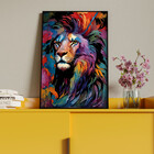 Quadro Decorativo Animais Face De Leão Colorido Com Moldura P