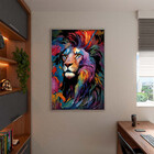 Quadro Decorativo Animais Face De Leão Colorido Com Moldura P