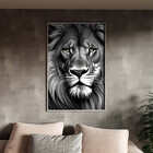 Quadro Decorativo Animais Face De Leão Preto E Branco Com Mol