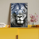 Quadro Decorativo Animais Face De Leão Preto E Branco Com Mol