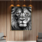 Quadro Decorativo Animais Face De Leão Preto E Branco Com Mol