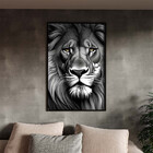 Quadro Decorativo Animais Face De Leão Preto E Branco Com Mol