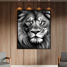 Quadro Decorativo Animais Face De Leão Preto E Branco Com Mol