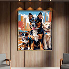 Quadro Decorativo Animais Familia De Cachorro Sentado Com Mol