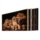 Quadro Decorativo Animais Família Leão Com Moldura Dourada 18